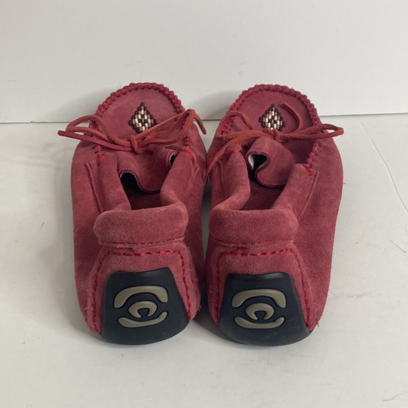 Manitobah Moccasins Womens 7 Pink Red Suede Slip On Loafers Aboriginal Beaded - Picture 4 of 13